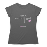 'xoxo Netball Girl' Women's T-Shirt Dark-Clothing-Netball Gifts-S-Charcoal Grey-Netball Gifts and Clothing