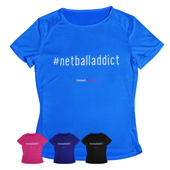 'Netball Addict' Kids Performance Netball T-Shirt-Clothing-Netball Gifts-Netball Gifts and Clothing