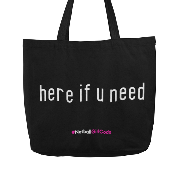 'Here if U Need' Netball Shopping Tote Bag-Bags-Netball Gifts-Black-Netball Gifts and Clothing