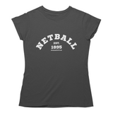 'Netball Varsity' Women's T-Shirt Dark-Clothing-Netball Gifts-S-Charcoal Grey-Netball Gifts and Clothing