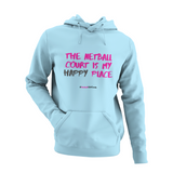 'Netball Court is my Happy Place' Kids Hoodie-Clothing-Netball Gifts-Sky Blue-Age 3-4-Netball Gifts and Clothing
