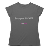 'Keep Your Distance' Women's T-Shirt-Clothing-Netball Gifts-S-Charcoal Grey-Netball Gifts and Clothing