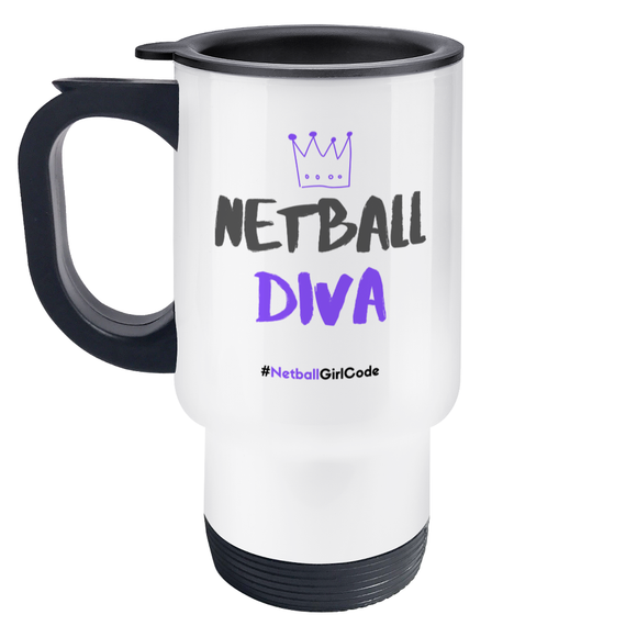 'Netball Diva' Travel Mug-Mugs & Drinkware-Netball Gifts-Stainless Steel-White-Netball Gifts and Clothing