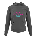 'Life is Better with Goals' Netball College Hoodie-Netball Gifts-XS-Charcoal Grey-Netball Gifts and Clothing