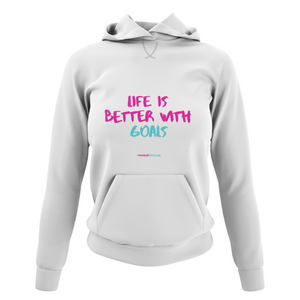 'Life is Better with Goals' College Hoodie in Plus Sizes-Clothing-Netball Gifts-Netball Gifts and Clothing
