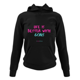'Life is Better with Goals' College Hoodie in Plus Sizes-Clothing-Netball Gifts-UK 20-Jet Black-Netball Gifts and Clothing