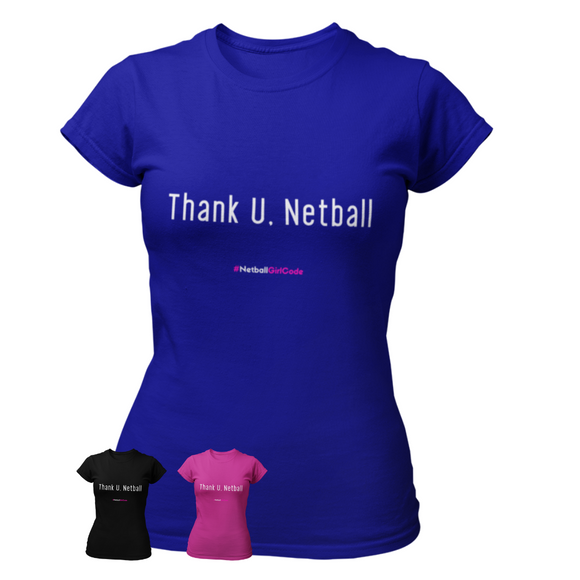 'Thank U, Netball' Fitness Womens T-Shirt in Plus Sizes-Clothing-Netball Gifts-Netball Gifts and Clothing