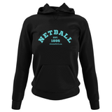 'Netball Varsity' College Hoodie in Plus Sizes-Clothing-Netball Gifts-UK 20-Black with Blue Writing-Netball Gifts and Clothing