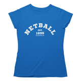 'Netball Varsity' Women's T-Shirt Dark-Clothing-Netball Gifts-S-Royal Blue-Netball Gifts and Clothing