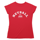 'Netball Varsity' Kids T-Shirt Dark-Clothing-Netball Gifts-Age 3-4-Red-Netball Gifts and Clothing