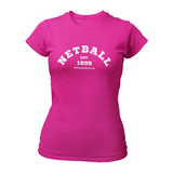 'Netball Varsity' Fitness Women's Colour T-Shirt-Clothing-Netball Gifts-XS-Hot Pink-Netball Gifts and Clothing