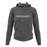 'Netball Addict' Netball College Hoodie-Clothing-Netball Gifts-XS-Charcoal Grey-Netball Gifts and Clothing