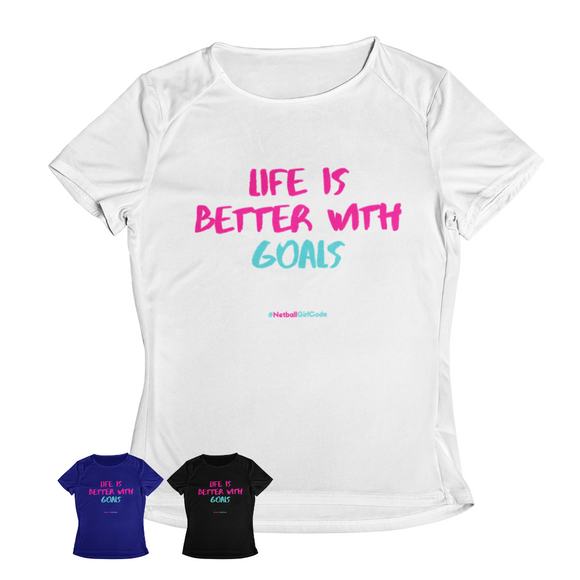 'Life is Better with Goals' Kids Performance Netball T-Shirt-Clothing-Netball Gifts-Netball Gifts and Clothing