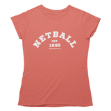 'Netball Varsity' Kids T-Shirt Dark-Clothing-Netball Gifts-Age 3-4-Coral-Netball Gifts and Clothing