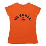 'Netball Varsity' Women's T-Shirt-Clothing-Netball Gifts-S-Orange-Netball Gifts and Clothing
