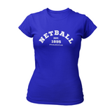 'Netball Varsity' Fitness Women's Colour T-Shirt-Clothing-Netball Gifts-XS-Royal Blue-Netball Gifts and Clothing