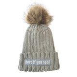 'Here if U Need' Grey Knitted Netball Beanie Bobble Hat-Homeware & Accessories-Netball Gifts-Netball Gifts and Clothing