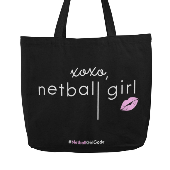 'xoxo Netball Girl' Netball Shopping Tote Bag-Bags-Netball Gifts-Black-Netball Gifts and Clothing