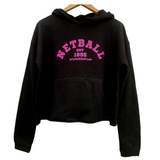 'Netball Varsity' Cropped College Hoodie-Clothing-Netball Gifts-XXS-Pink Writing-Netball Gifts and Clothing