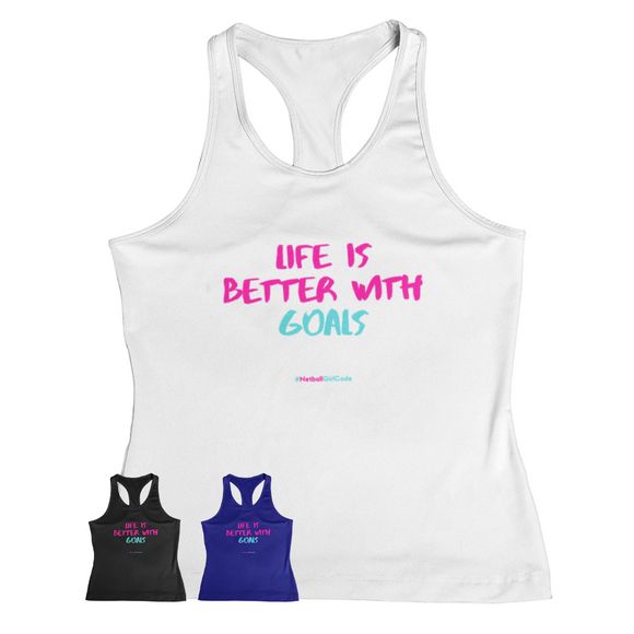 'Life is Better with Goals' Kids Performance Netball Vest-Clothing-Netball Gifts-Netball Gifts and Clothing
