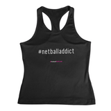 'Netball Addict' Kids Performance Netball Vest-Clothing-Netball Gifts-3-4-Black-Netball Gifts and Clothing