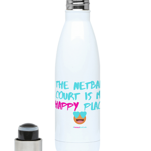 'The Netball Court is my Happy Place Emoji' Netball Water Bottle 500ml-Water Bottles-Netball Gifts-Netball Gifts and Clothing