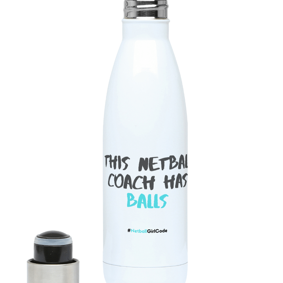 'This Netball Coach has Balls' Netball Water Bottle 500ml-Water Bottles-Netball Gifts-Netball Gifts and Clothing