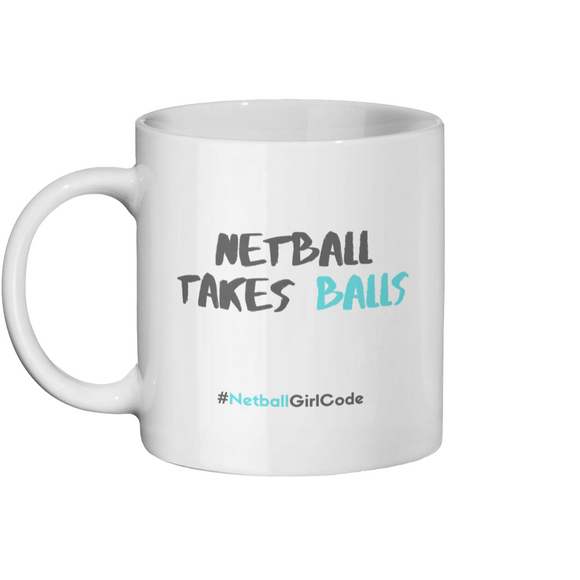 'Netball Takes Balls' 11oz Ceramic Netball Mug-Mugs & Drinkware-Netball Gifts-Netball Gifts and Clothing