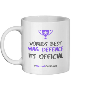 'World's Best Wing Defence' 11oz Ceramic Netball Mug-Mugs & Drinkware-Netball Gifts-Netball Gifts and Clothing