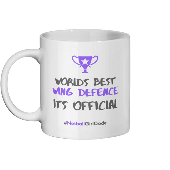 'World's Best Wing Defence' 11oz Ceramic Netball Mug-Mugs & Drinkware-Netball Gifts-Netball Gifts and Clothing