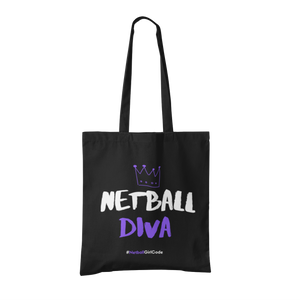 'Netball Diva' Shoulder Tote Bag-Bags-Netball Gifts-Black-Netball Gifts and Clothing