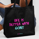 'Life is Better with Goals' Netball Shopping Tote Bag-Bags-Netball Gifts-Black-Netball Gifts and Clothing